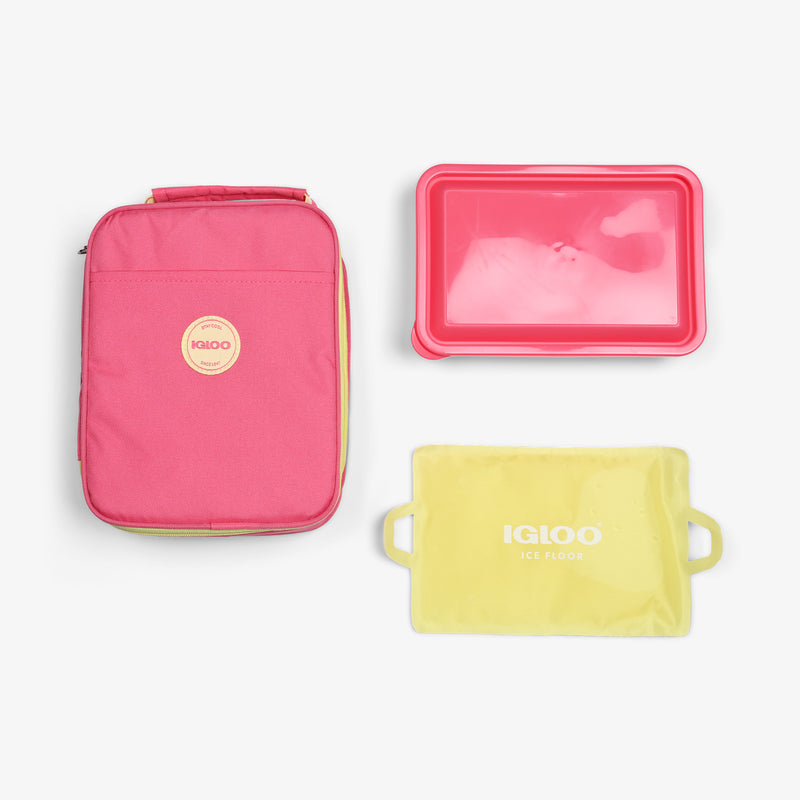 Kids Lunch Slim Cooler Bundle (Bento Box + Ice Floor) - Thrift Pink
