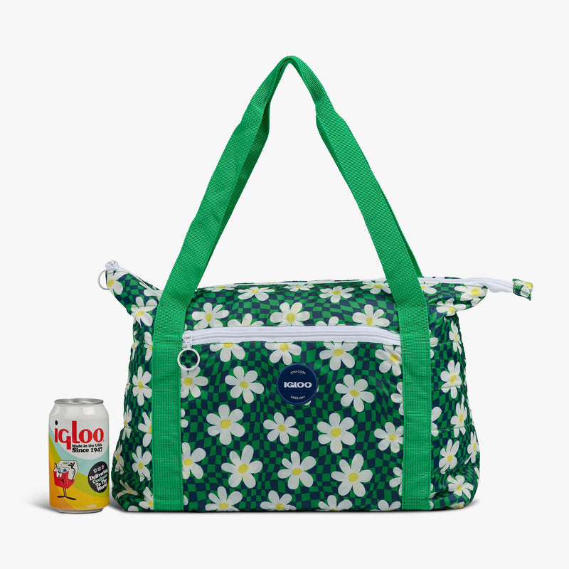 Retro Packable Puffer 20-Can Cooler Bag - Psychedelic Daisy