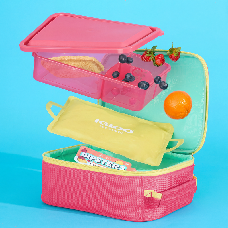Kids Lunch Slim Cooler Bundle (Bento Box + Ice Floor) - Thrift Pink